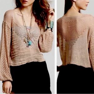 Free People Open Knit Pull Over Long Sleeve Sweater